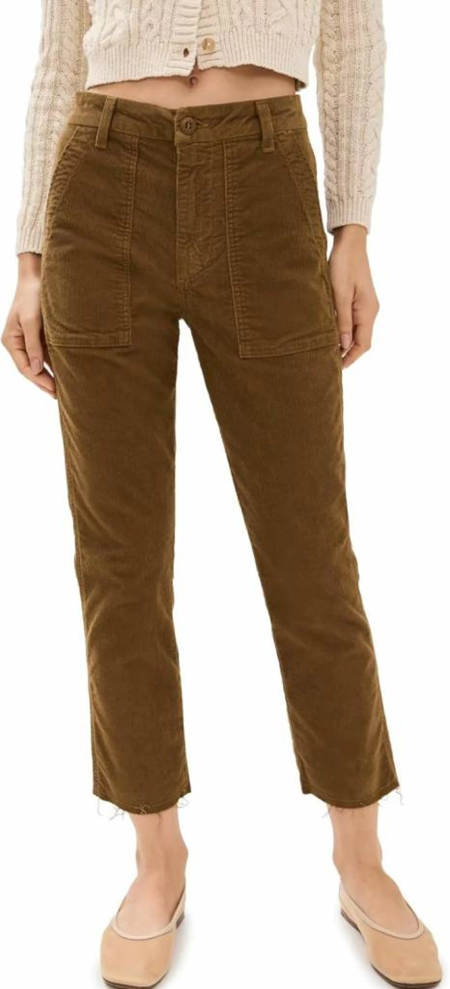 AMO Women's Corduroy Army Green Casual Trousers - Comfortable & Stylish