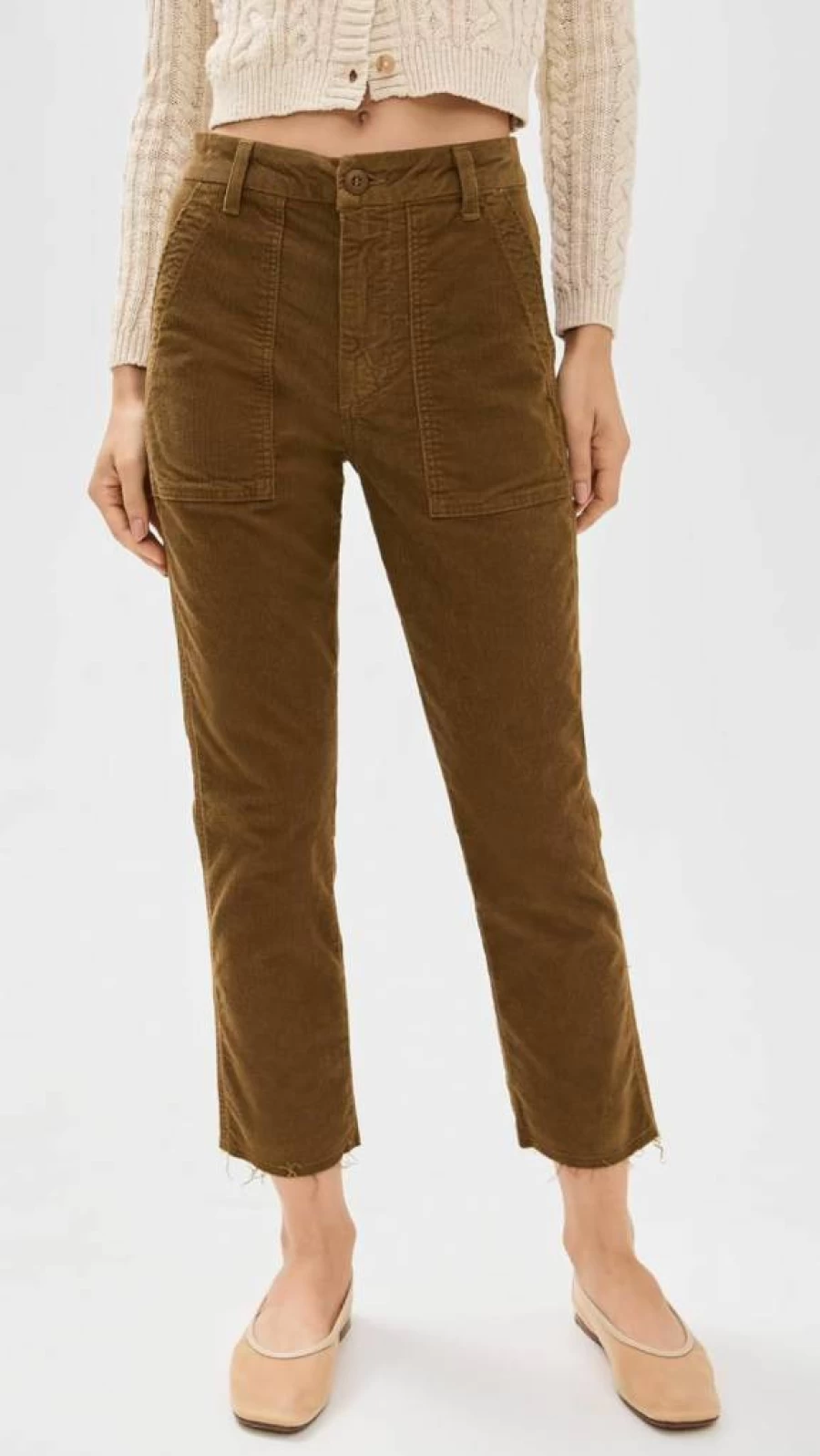 AMO Women's Corduroy Army Green Casual Trousers - Comfortable & Stylish