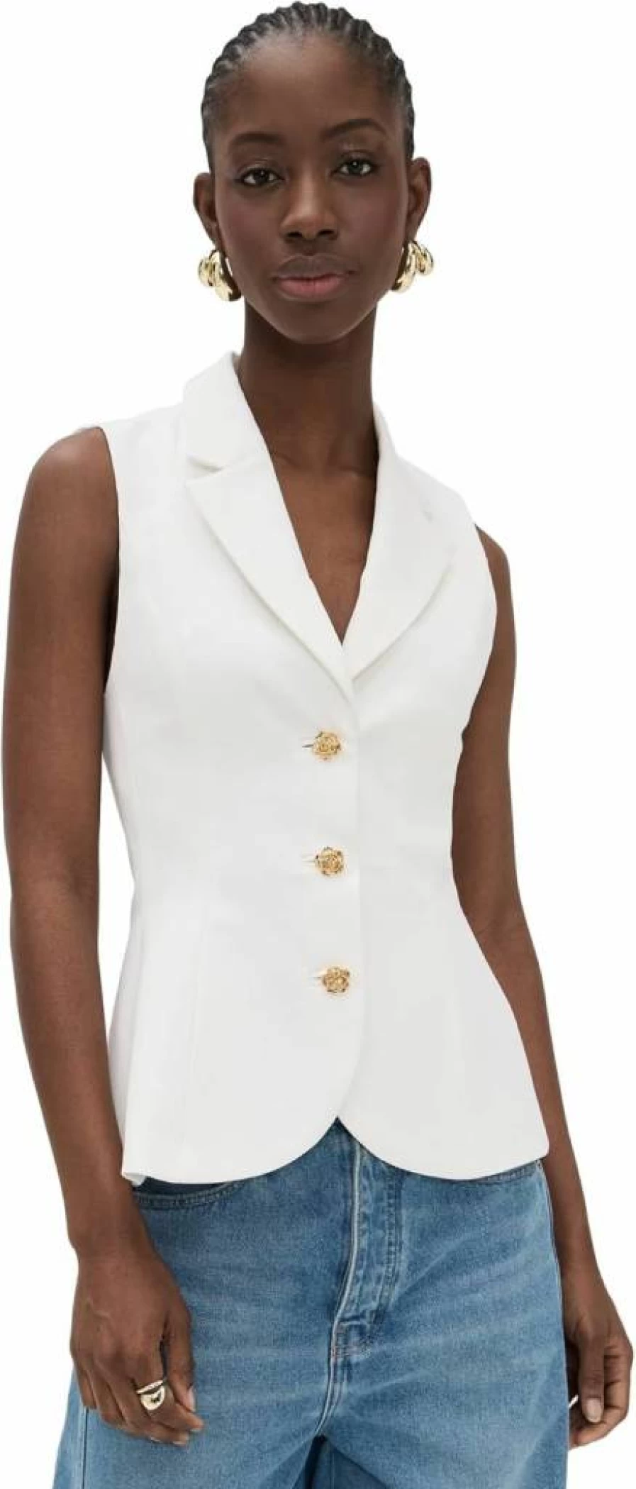 alice + olivia Women's Sammie Tailored Blazer Vest - Slim Fit Stretch Wool Blend Jacket for Women