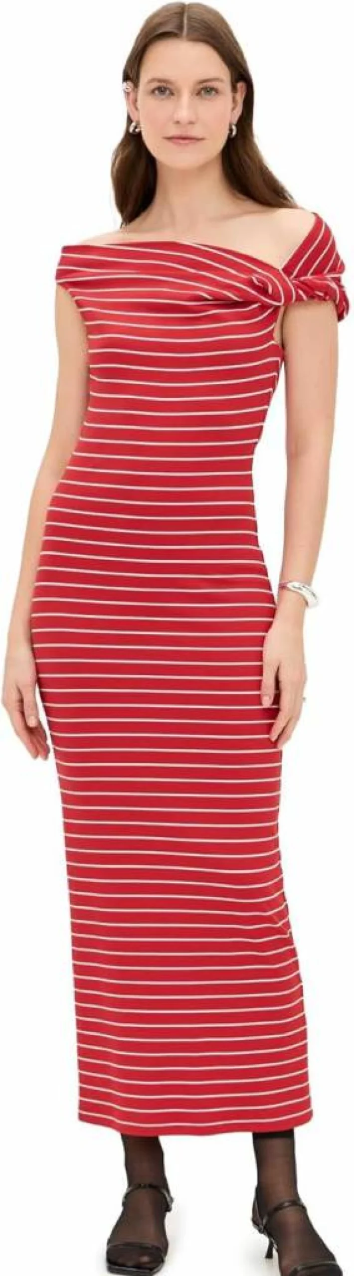 MSGM Women's Striped Asymmetric Hem Long Maxi Dress