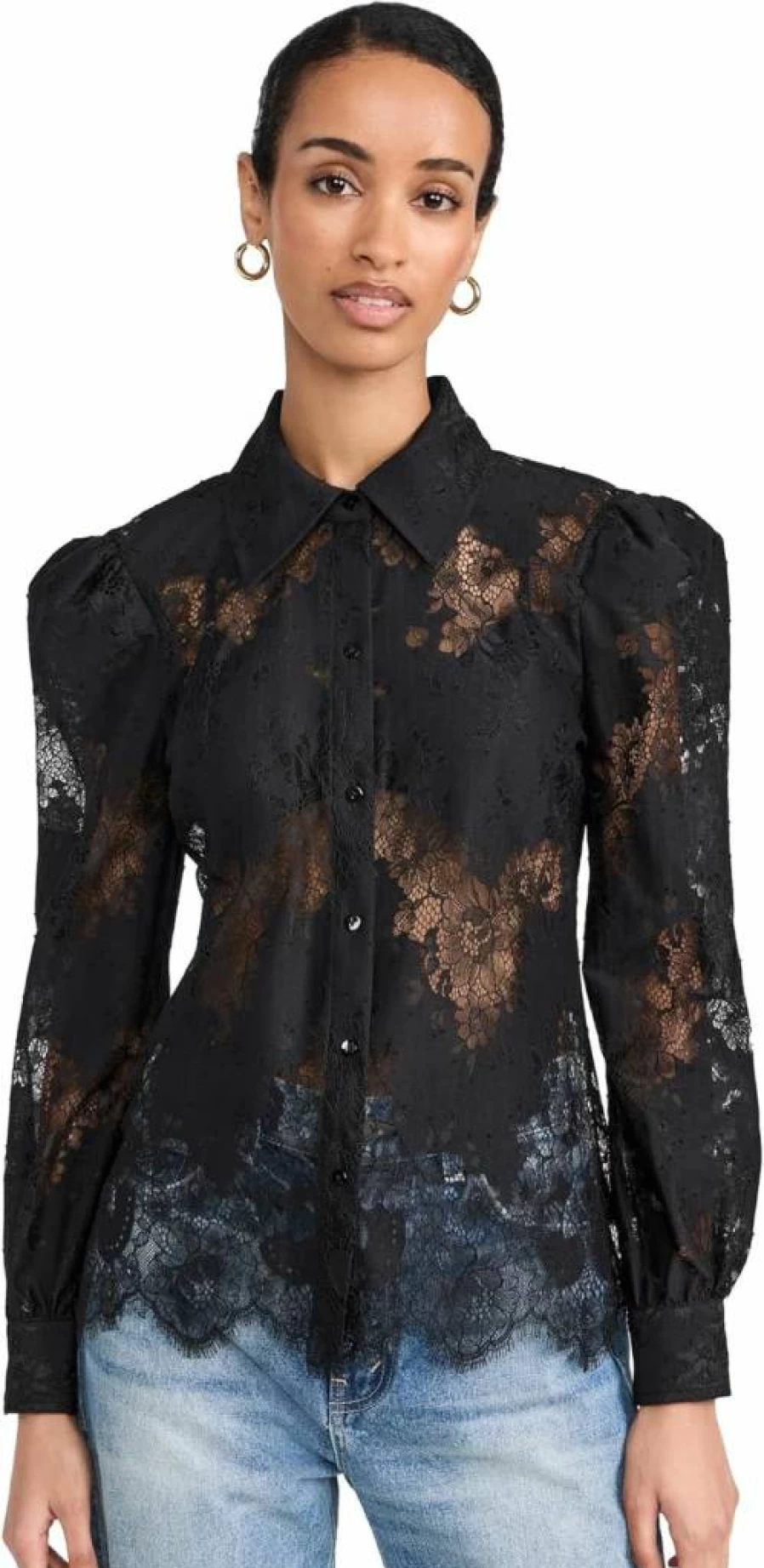 L'AGENCE Women's Jenica Lace Blouse | Elegant Lace Top for Women | Chic Feminine Blouse