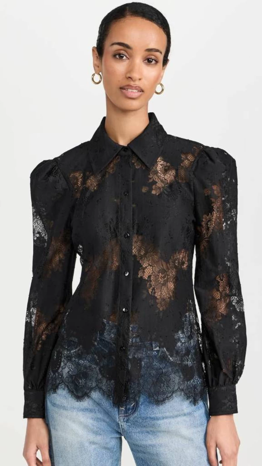 L'AGENCE Women's Jenica Lace Blouse | Elegant Lace Top for Women | Chic Feminine Blouse