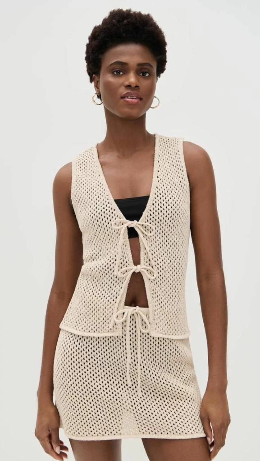 Onia Women's Crochet Knit Tie Front Top | Boho Chic Lace Summer Blouse