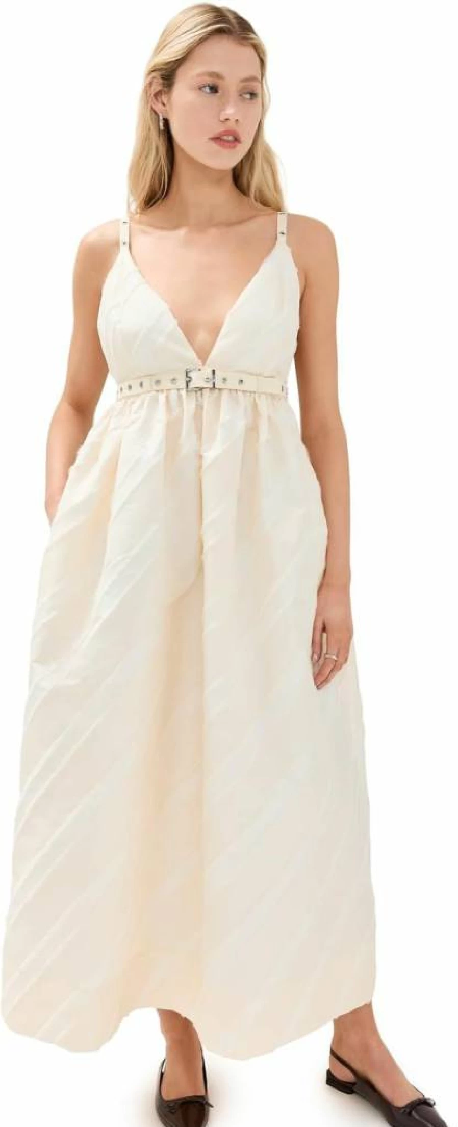 Ganni Women's Striped Taffeta Strap Dress - Elegant Striped Party Dress with Strap Design