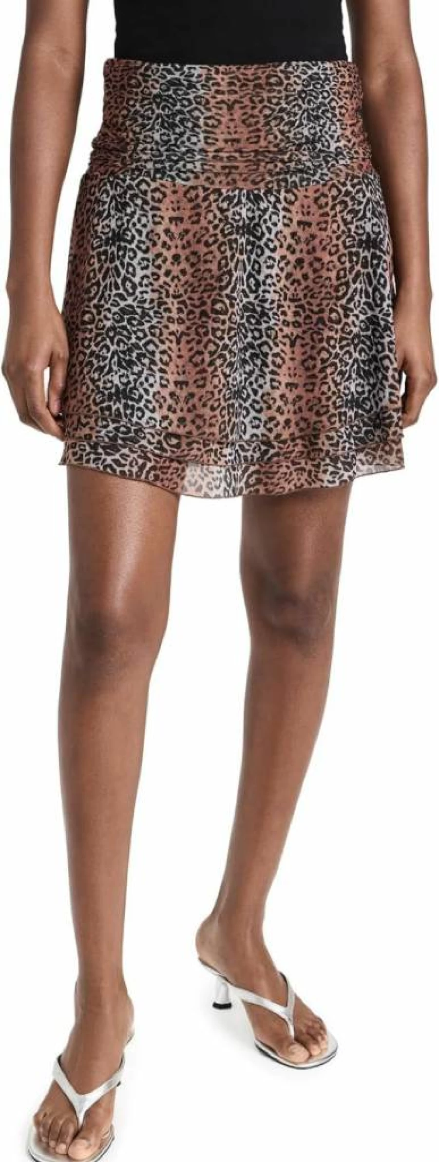 BruceGlen Women's Animal Print Mesh Fold-Over Mini Skirt - Leopard Pattern Stretch Waist A-Line Skirt