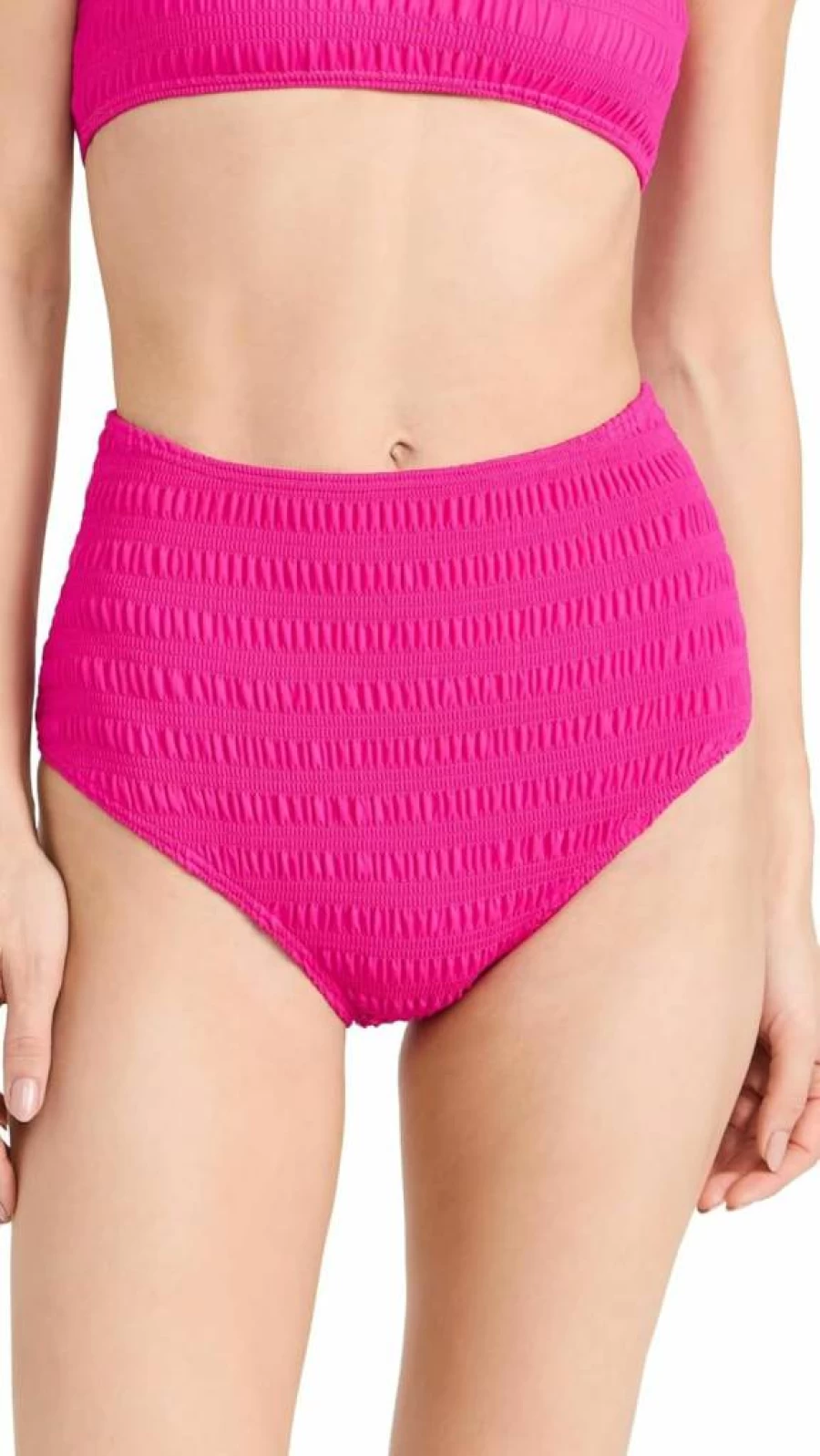 Sea Women's Smocked High-Waisted Bikini Bottoms - Retro Swimwear Bottom