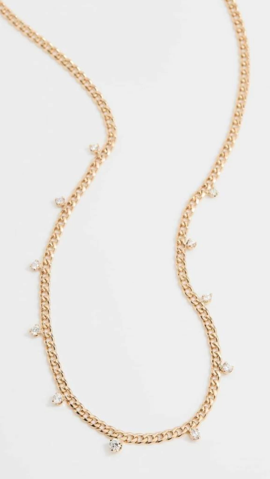 ZOE CHICCO 14K Yellow Gold Graduated Diamond Curb Chain Necklace for Women