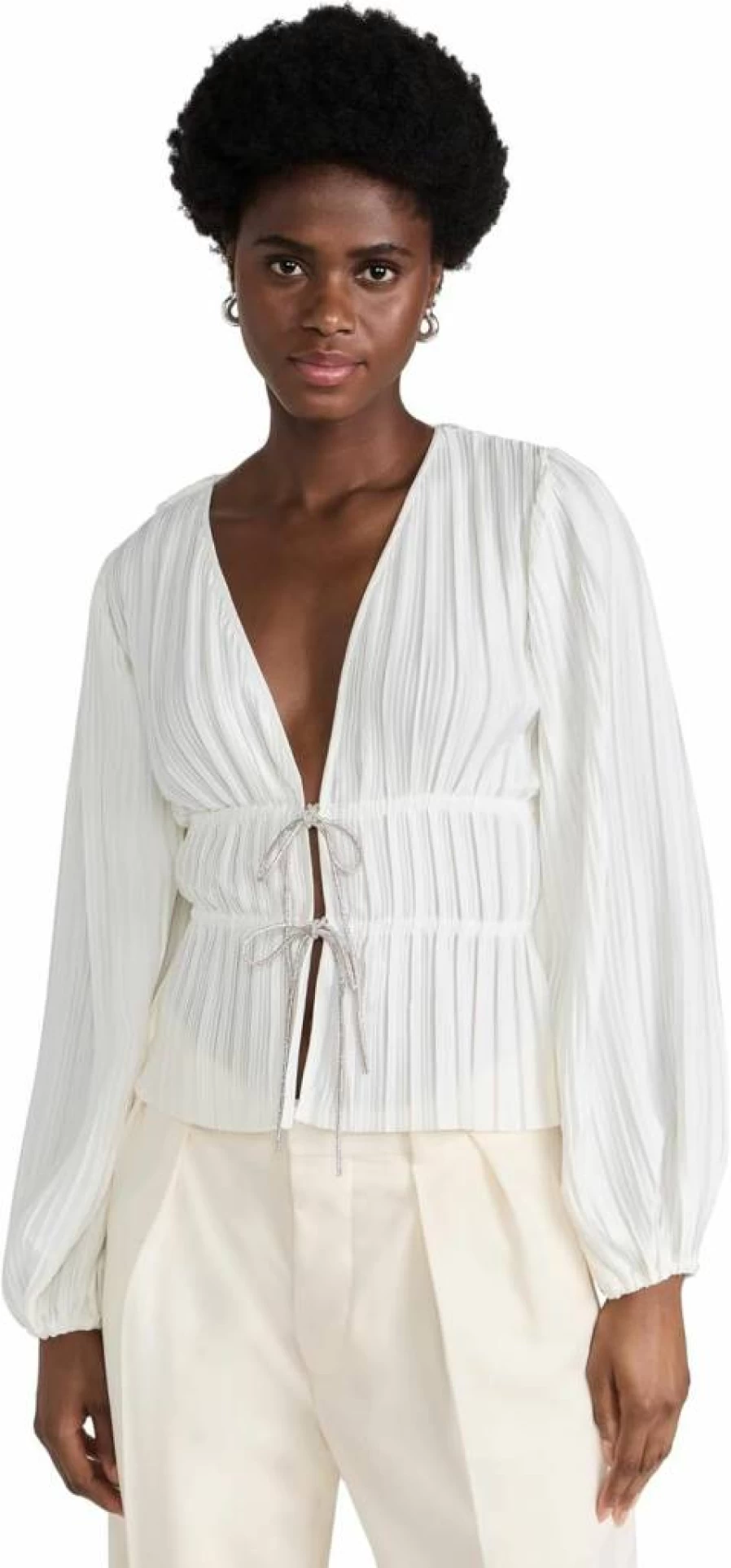 WAYF Women's Tie Front Blouse - Stylish Casual Button-Up Shirt for Women