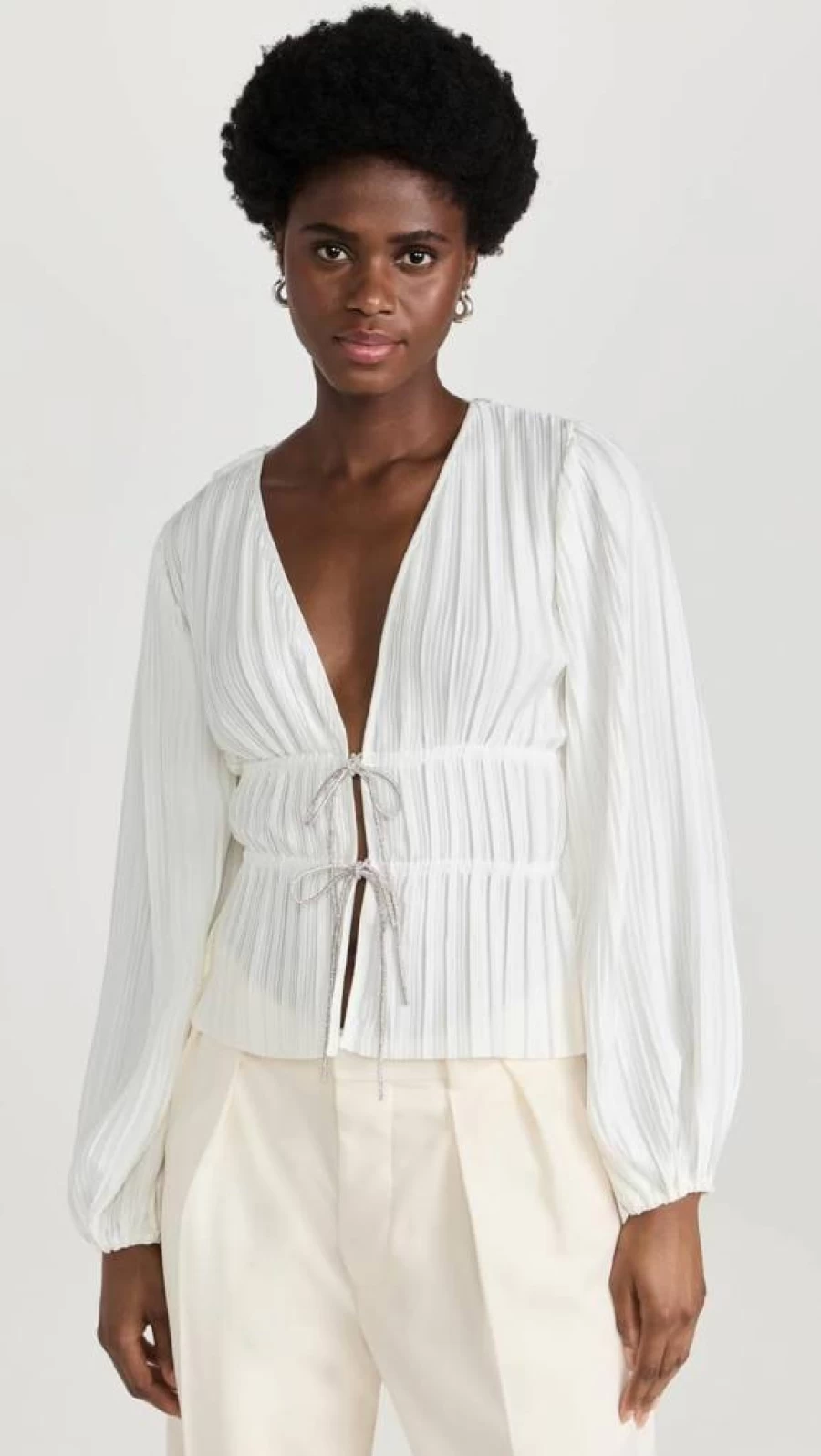 WAYF Women's Tie Front Blouse - Stylish Casual Button-Up Shirt for Women