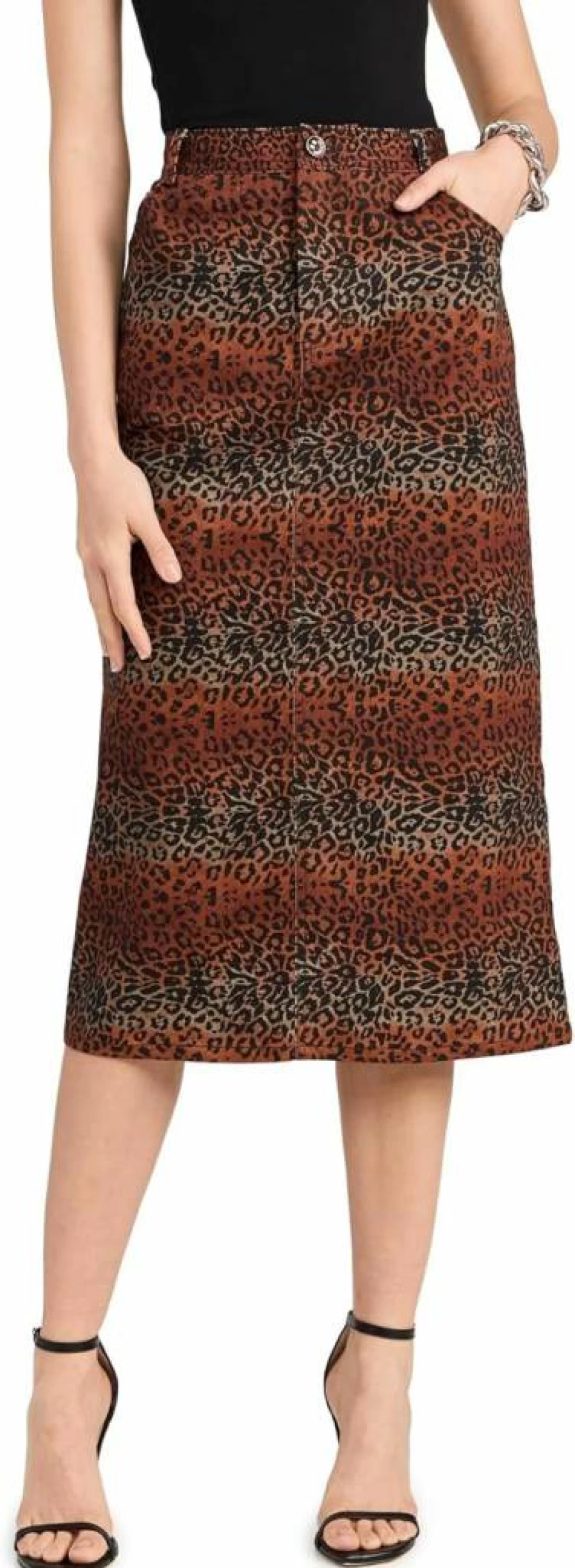 BruceGlen Women's High Waist Leopard Print Denim Skirt - A-Line Midi Length Retro Style