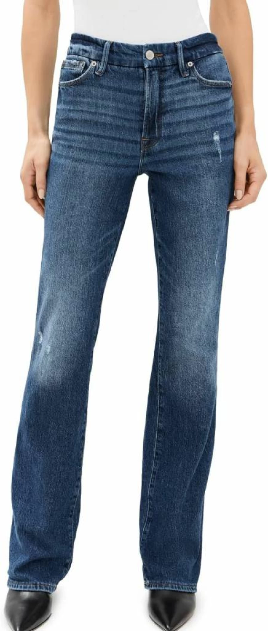 Good American Classic Bootcut Jeans in Indigo Wash - Soft-Tech Comfort Fit Denim