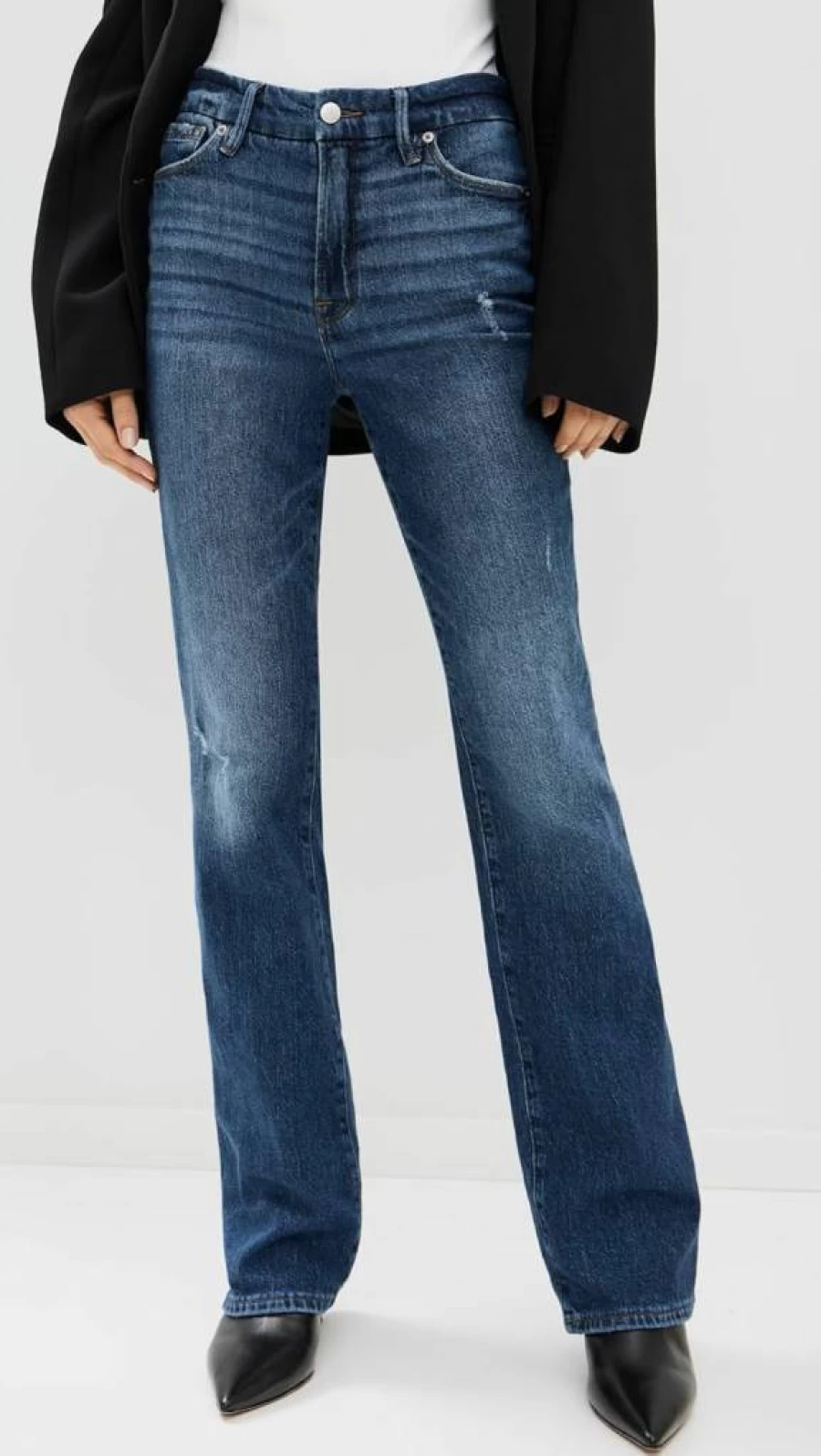 Good American Classic Bootcut Jeans in Indigo Wash - Soft-Tech Comfort Fit Denim