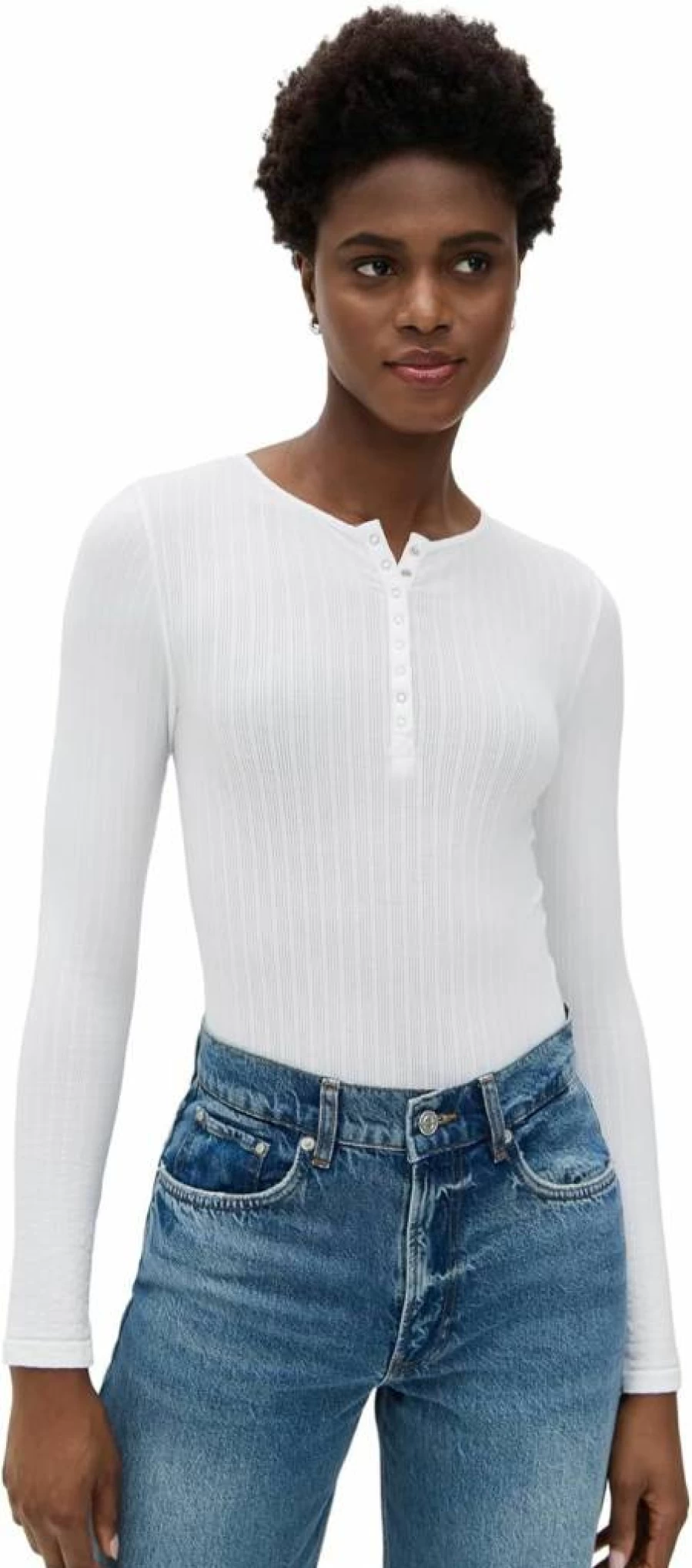 Yummie Women's Long Sleeve Cotton Ribbed Seamless Henley Bodysuit - Comfortable Stretch Fit Casual Layering Top