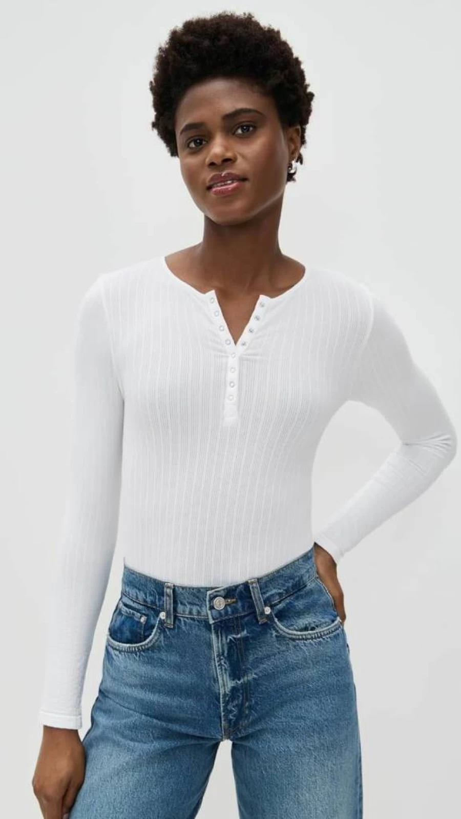 Yummie Women's Long Sleeve Cotton Ribbed Seamless Henley Bodysuit - Comfortable Stretch Fit Casual Layering Top