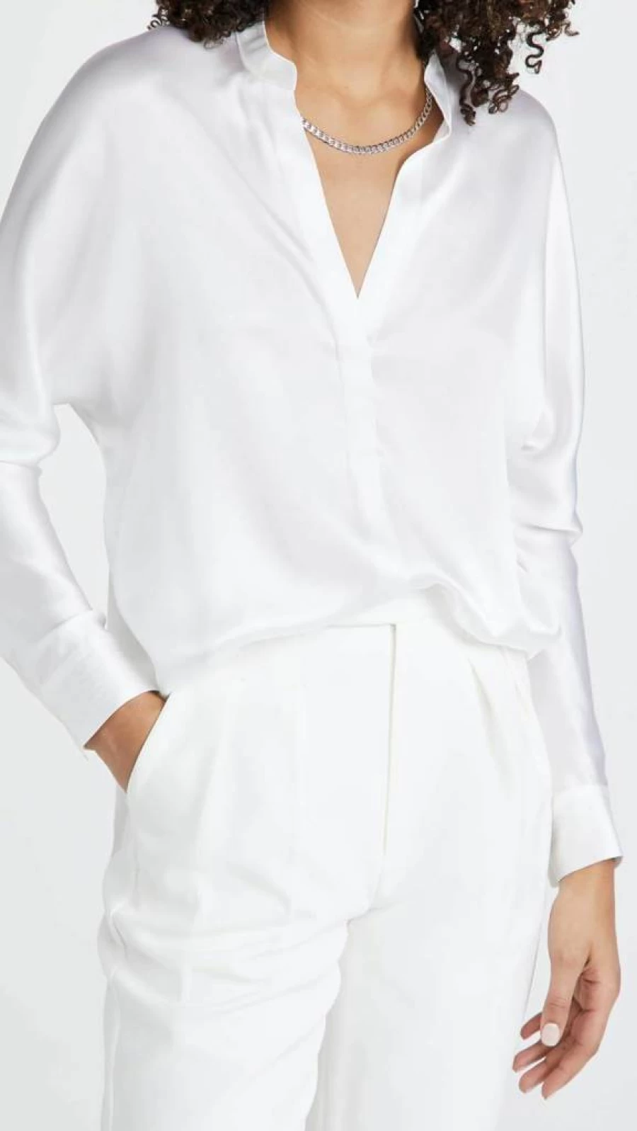 Vince Women's Elegant Band Collar Blouse - Soft Fabric Button-Up Shirt