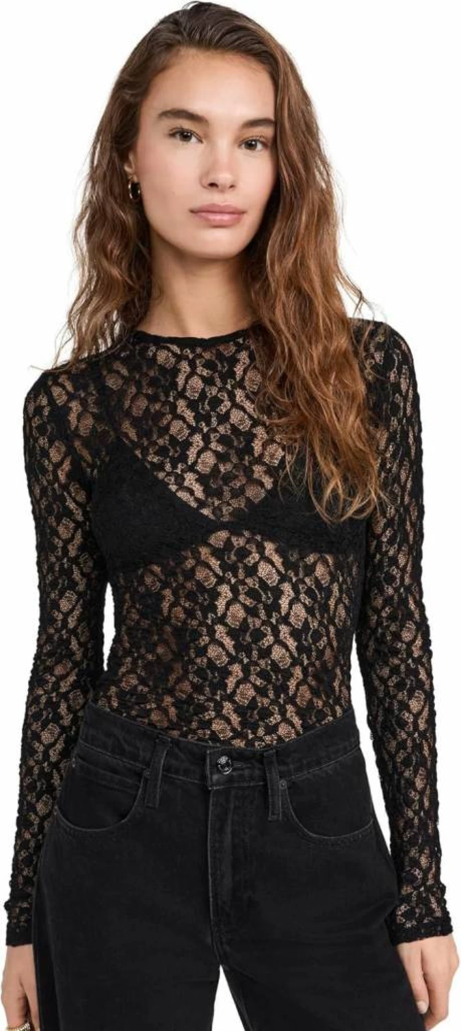 FRAME Women's Lace Mesh Crewneck Sweater - Elegant Knit Top for Women
