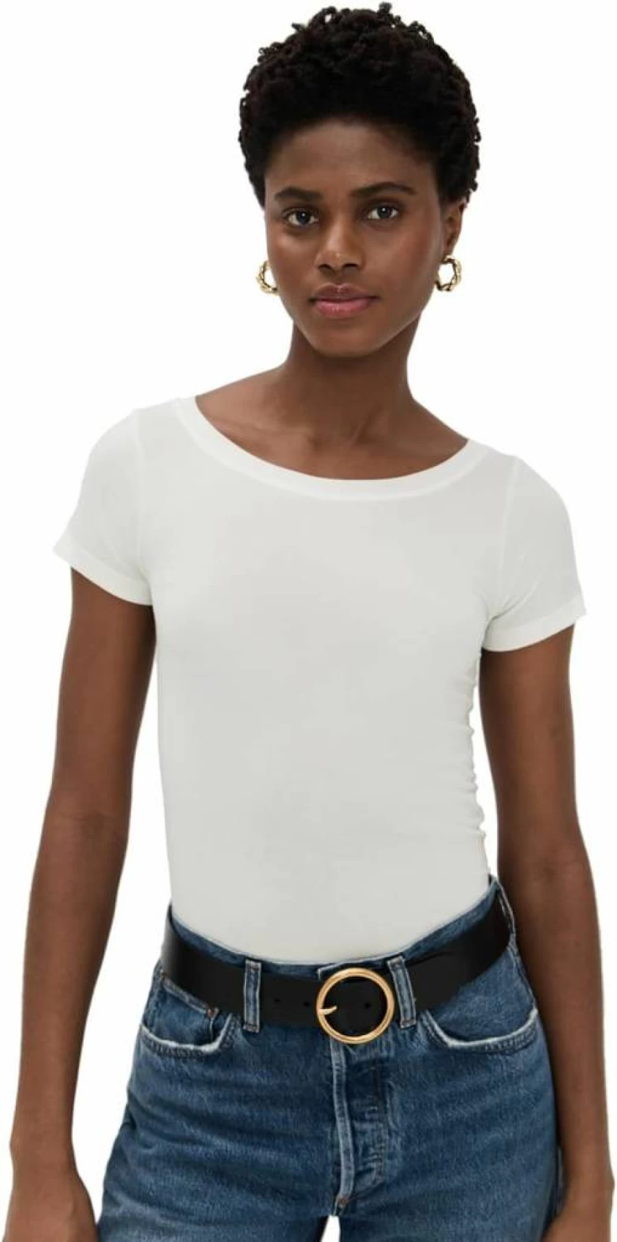 Good American Women's Boatneck Short Sleeve T-Shirt | Classic Fit Top