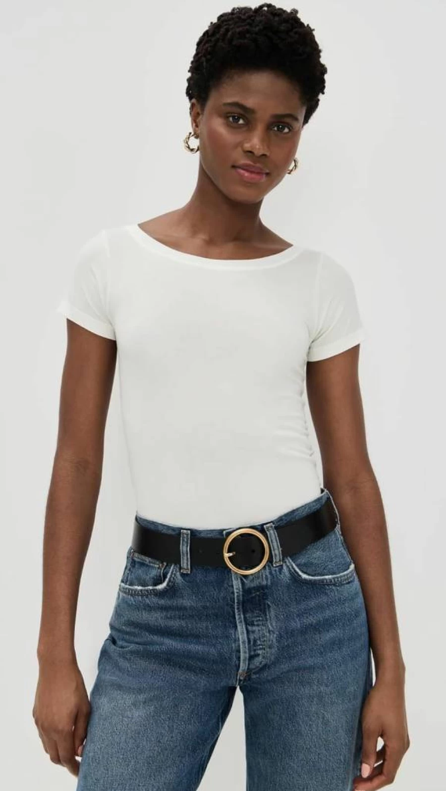 Good American Women's Boatneck Short Sleeve T-Shirt | Classic Fit Top