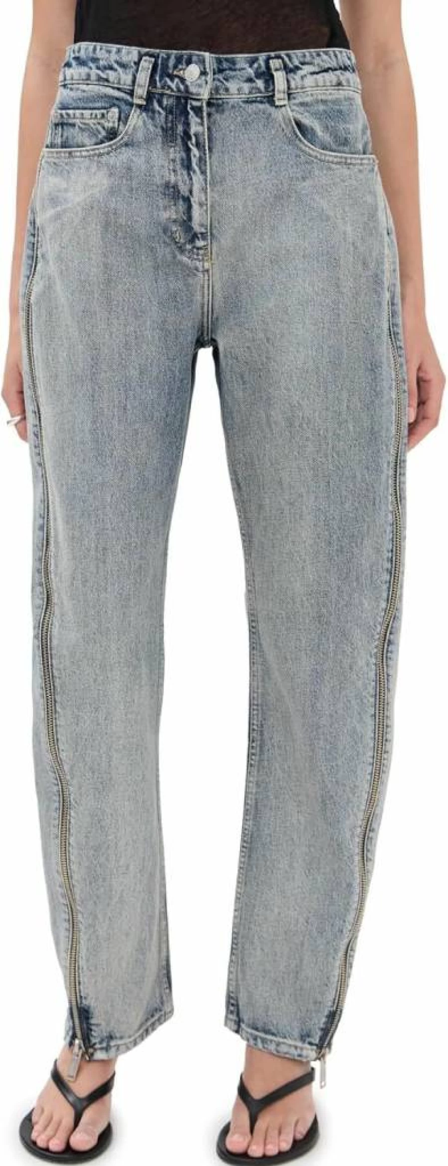3.1 Phillip Lim Women's High-Waisted Denim Pants with Zipper Details and Curved Fit