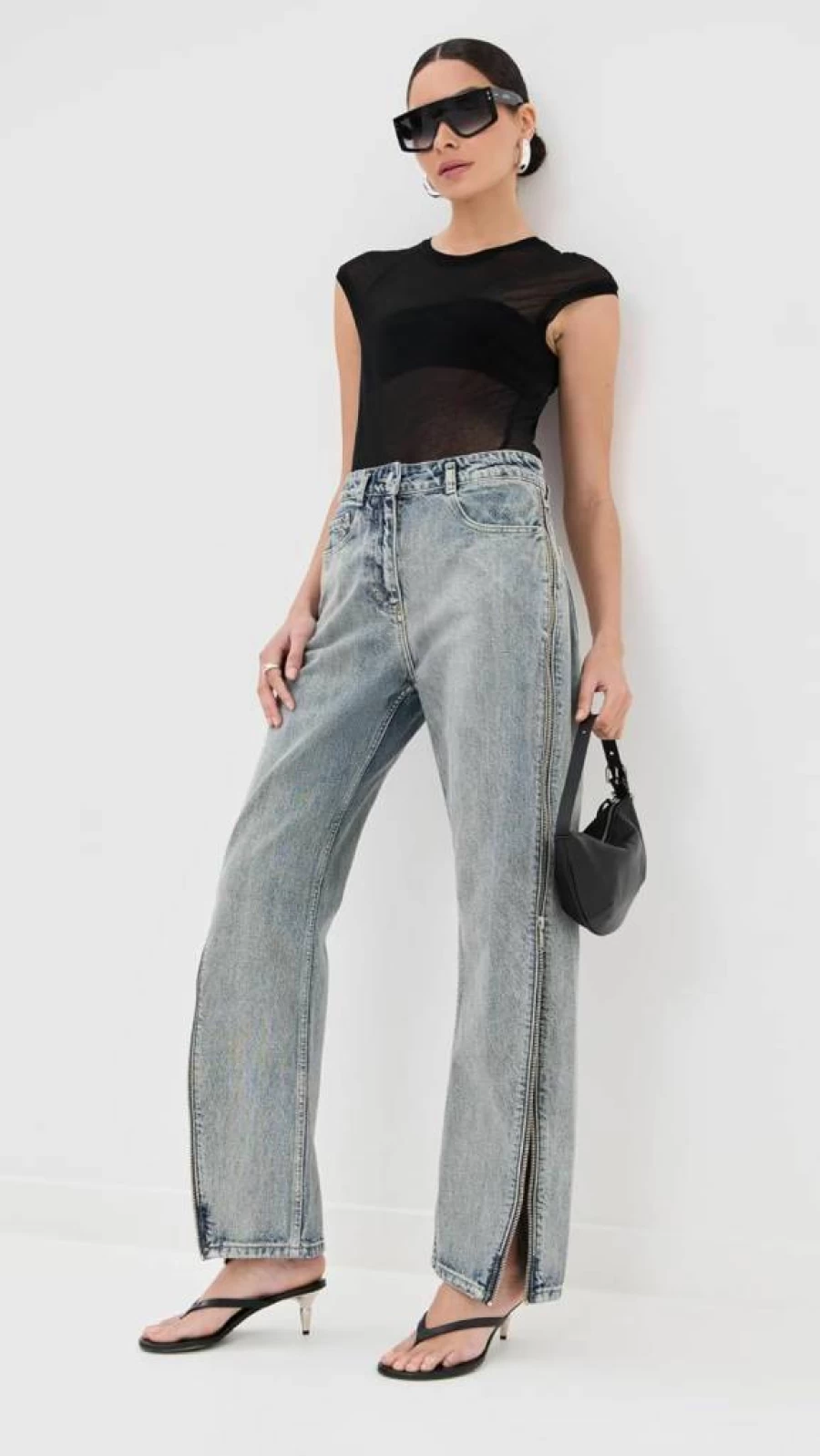3.1 Phillip Lim Women's High-Waisted Denim Pants with Zipper Details and Curved Fit