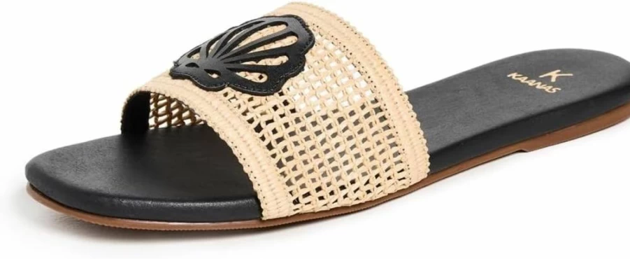 KAANAS Women's Meera Fishnet Slides with Contrast Leather Trim and Seashell Detail
