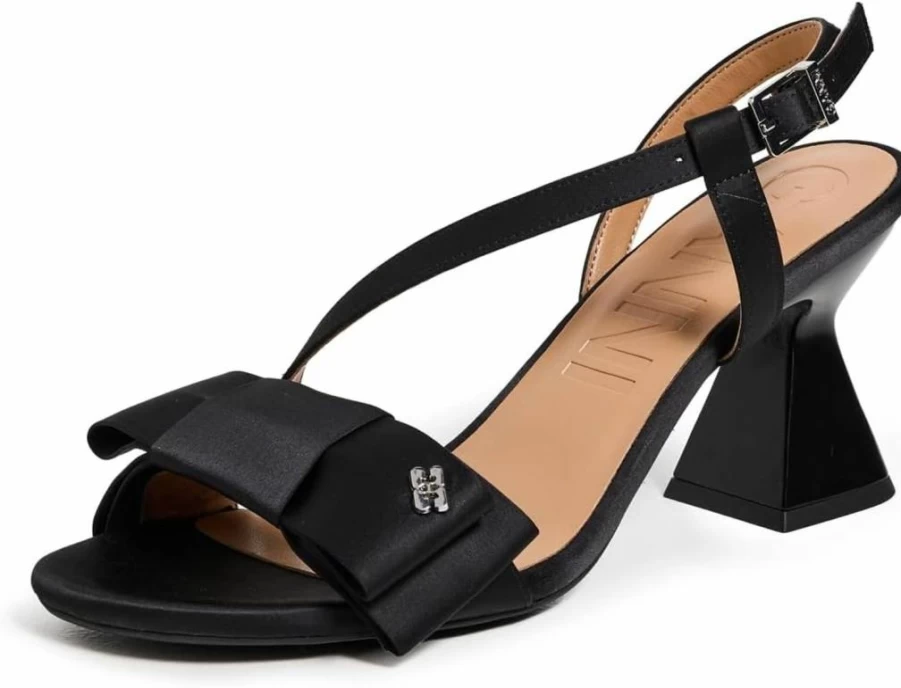 Ganni Women's Satin High Heel Sandals with Oversized Bow Detail