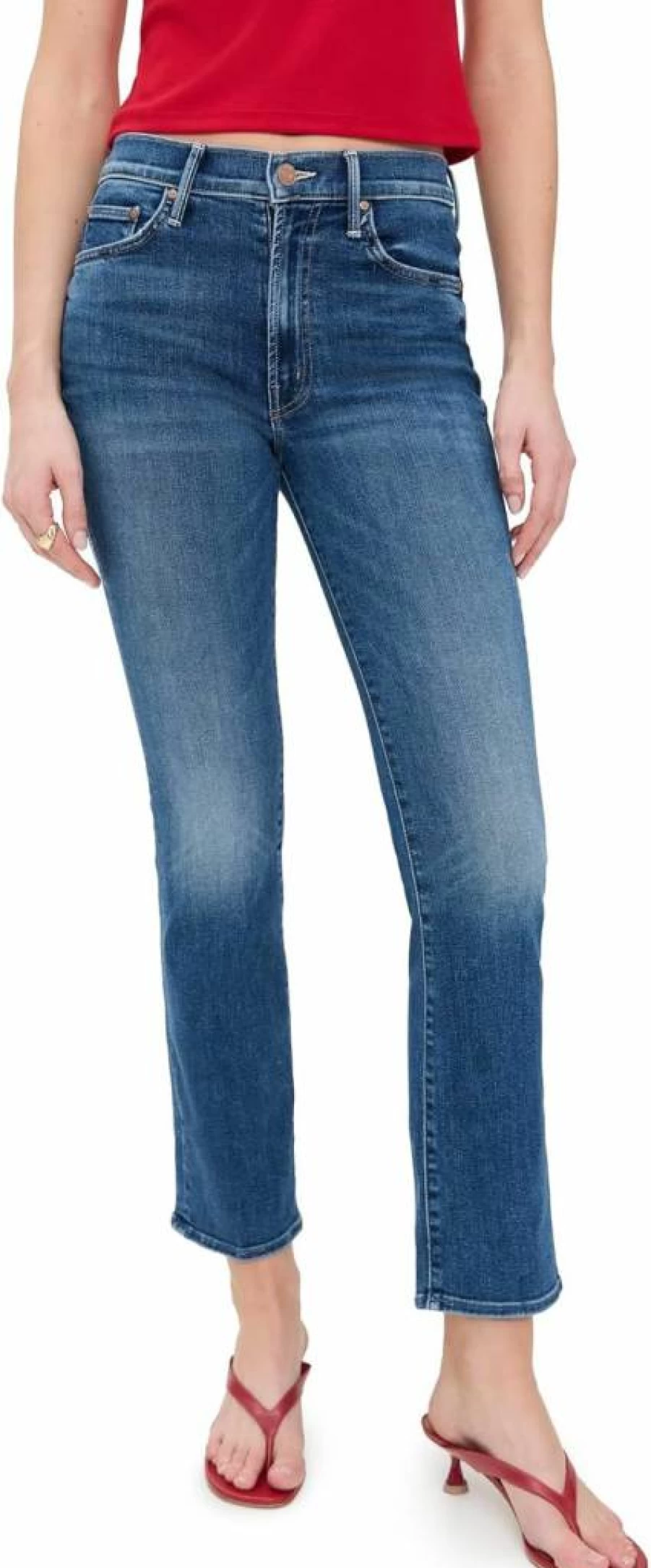 MOTHER Women's The Insider High-Rise Flood Jeans - Classic Fit Distressed Denim