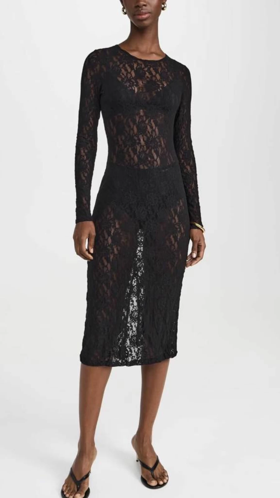 Hanky Panky Women's Signature Lace Midi Dress with Long Sleeves - Elegant Feminine Style