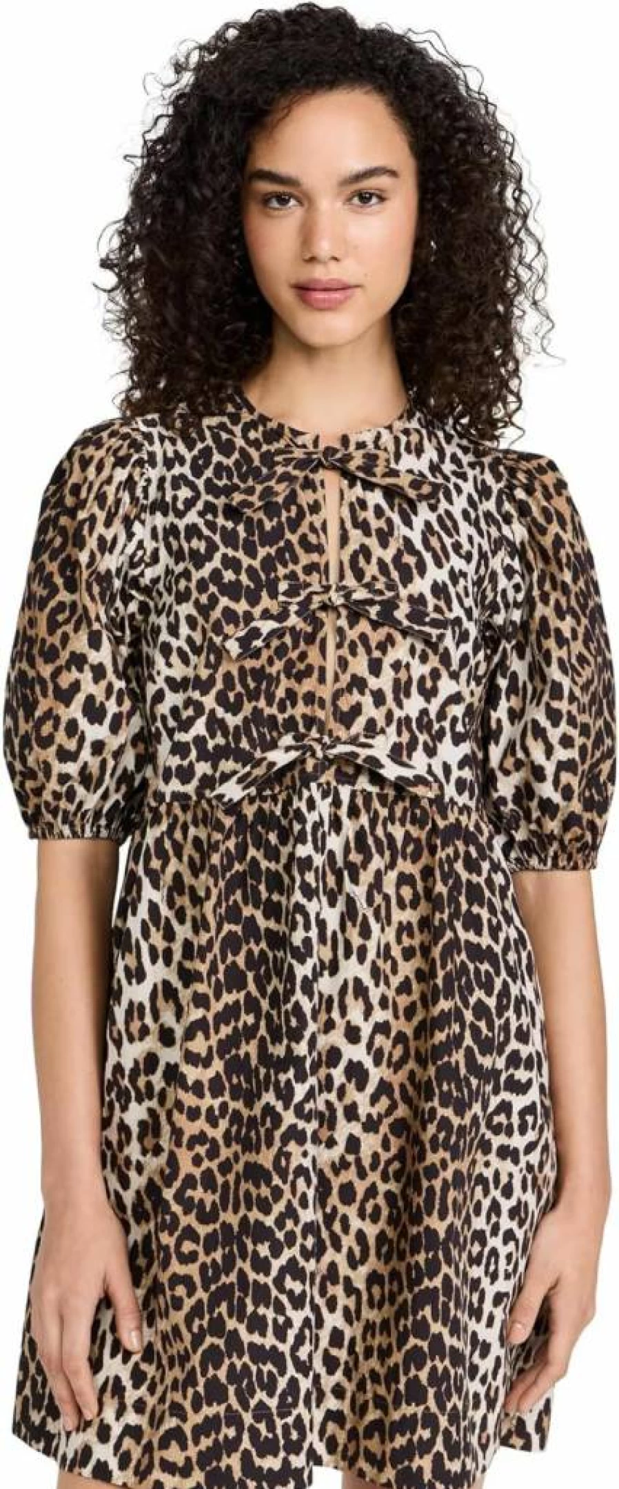 Ganni Women's Cotton Poplin Mini Dress with Tie String Detail