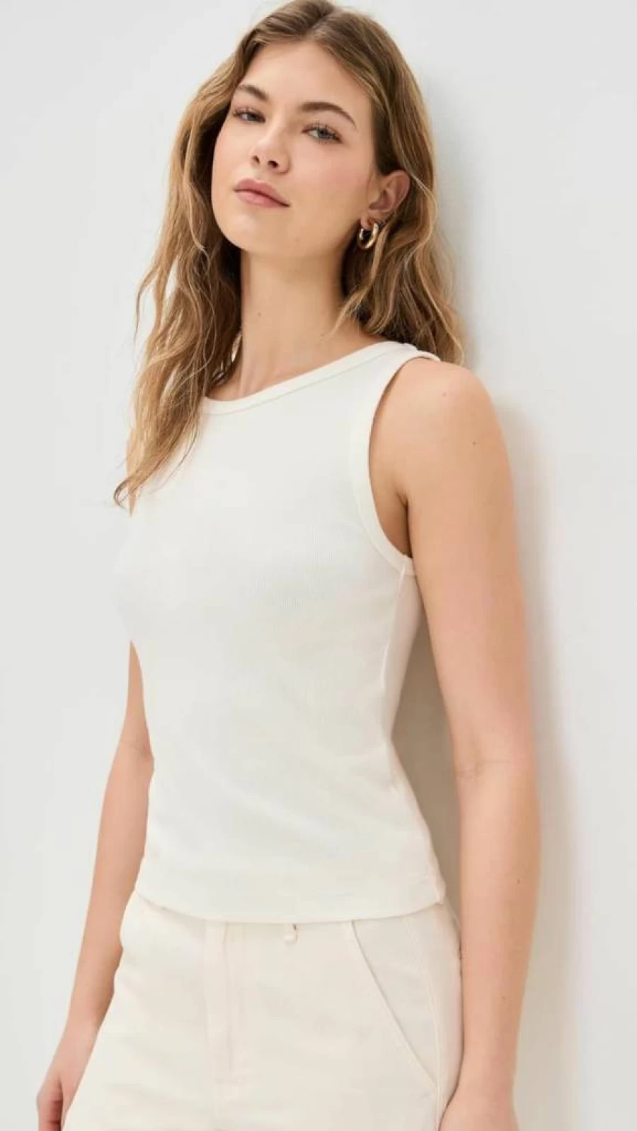 Enza Costa Women's Supima Cotton Bateau Tank Top - Soft Crewneck Slim Fit Casual Shirt