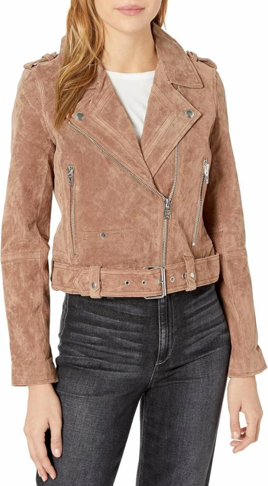 BLANKNYC Women's Cropped Suede Leather Biker Jacket - Stylish & Comfortable Motorcycle Coat