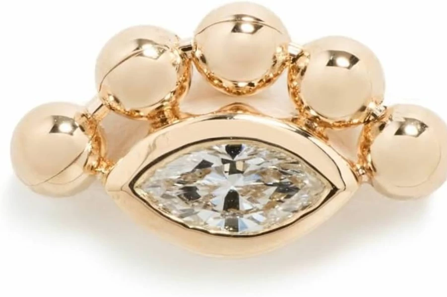 ZOE CHICCO 14K Gold Marquise Diamond Stud Earrings for Women - Bezel Set Single Earring