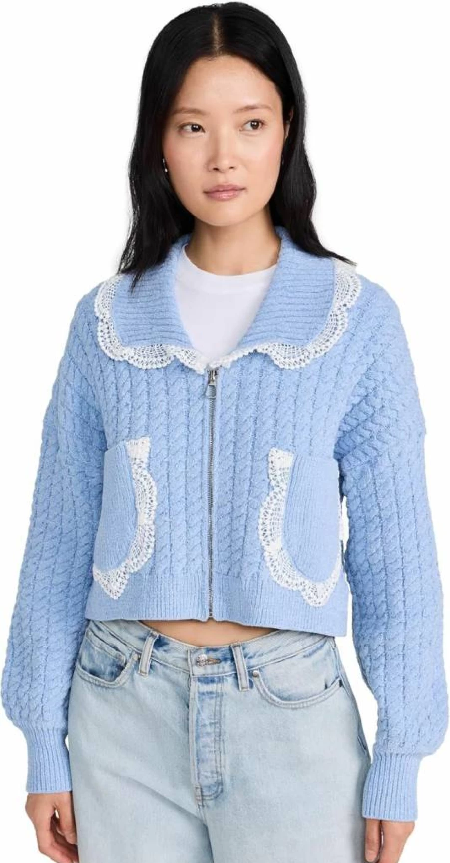 For Love & Lemons Women's Tierra Knit Jacket | Soft Feminine Cardigan | Stylish Lace-Up Sweater