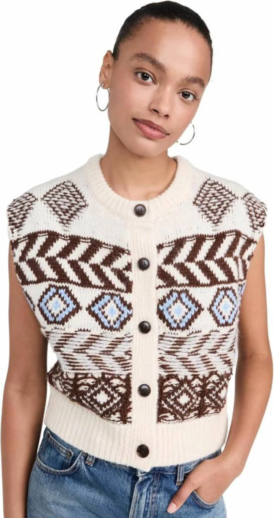 LE JEAN Women's Fair Isle Knit Vest - Winter Warm Fleece Lined Sleeveless Pullover