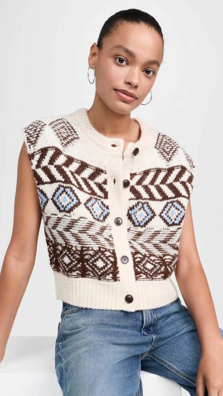 LE JEAN Women's Fair Isle Knit Vest - Winter Warm Fleece Lined Sleeveless Pullover