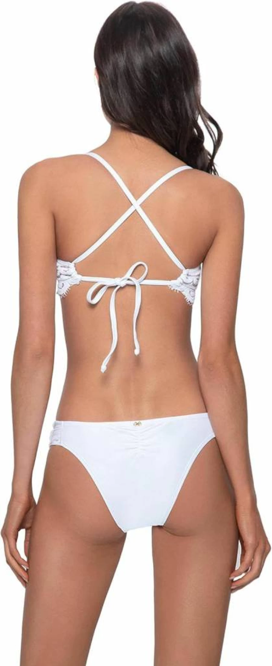 PQ Swim Women's Adjustable Cross Strap Lace Bralette with Removable Padding - Midnight Black Sexy Swimwear Bikini Top