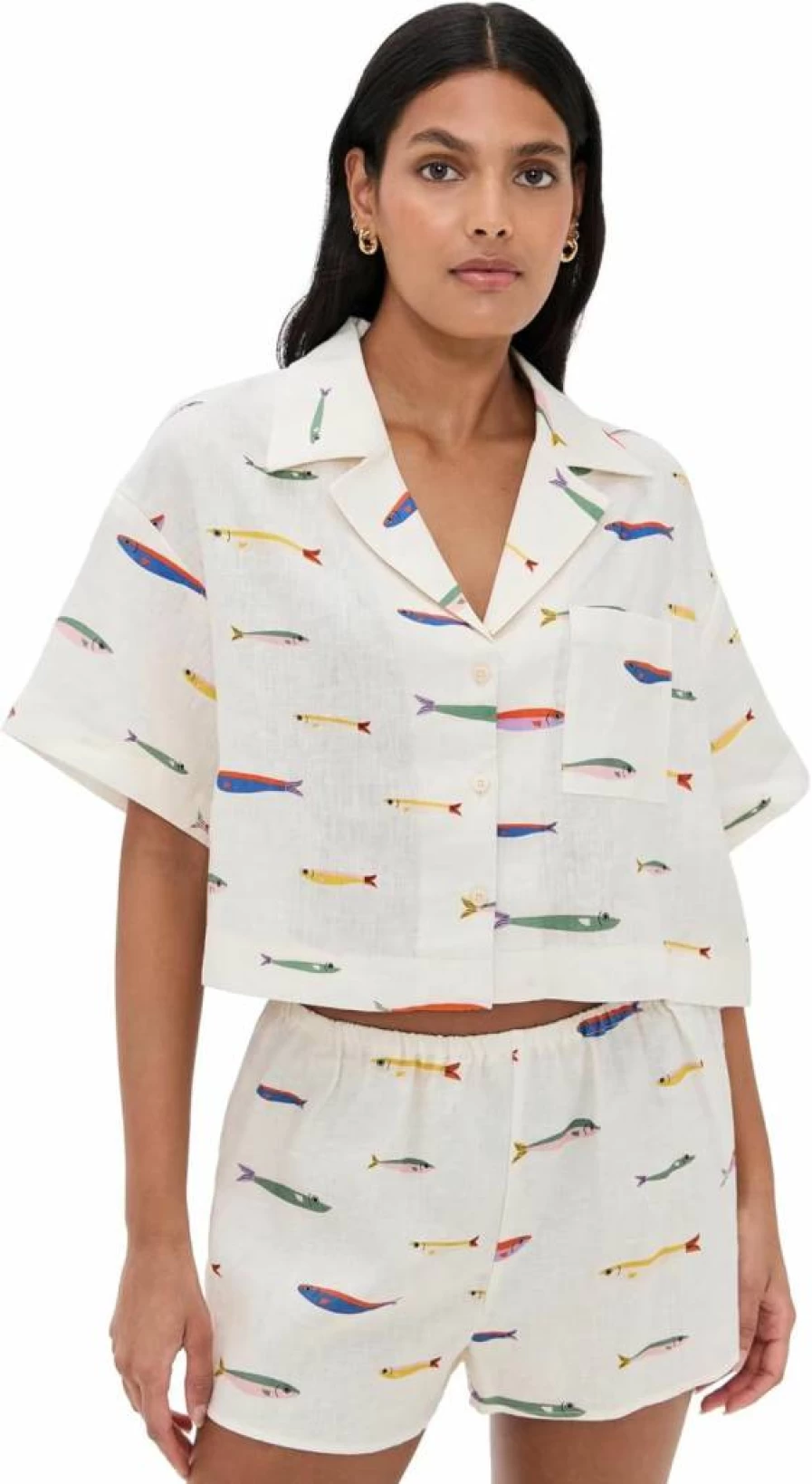 STAUD Women's Daya Linen Top - Loose Fit Short Sleeve Blouse