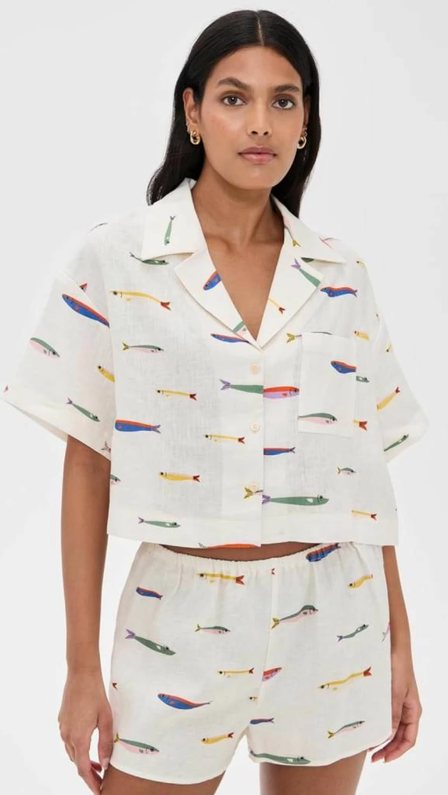STAUD Women's Daya Linen Top - Loose Fit Short Sleeve Blouse