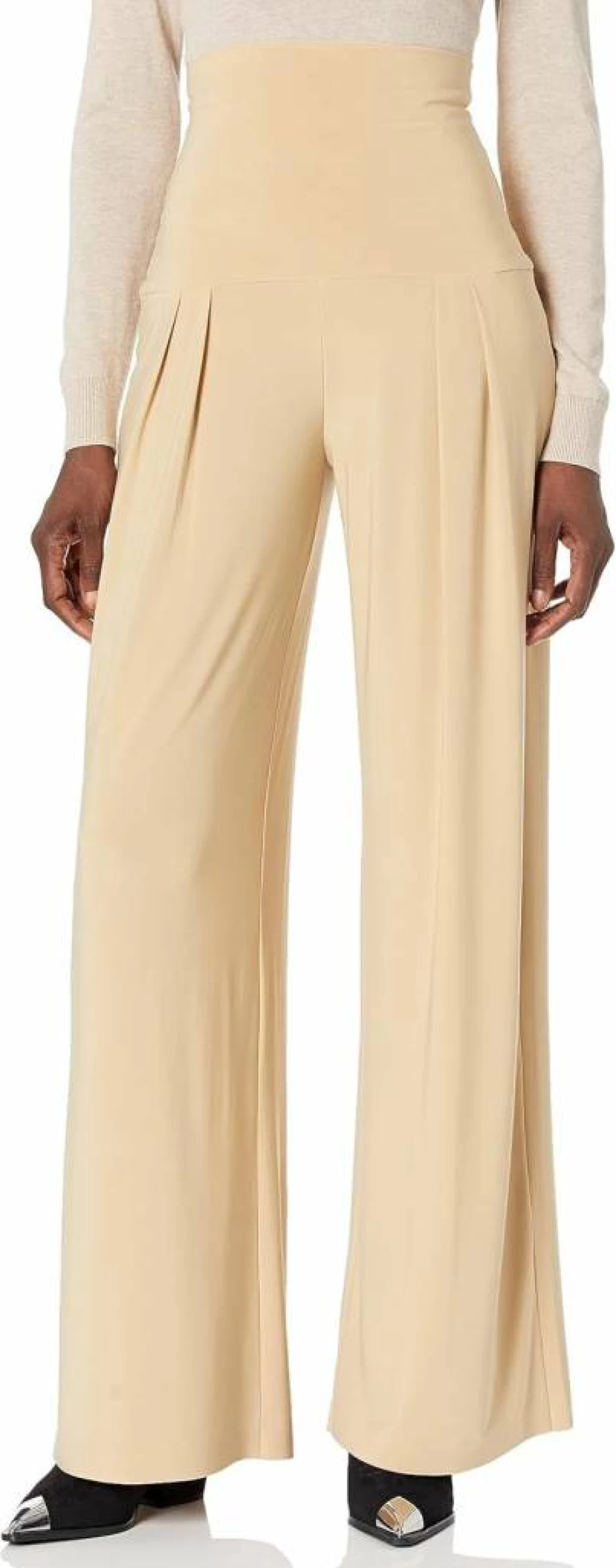 Norma Kamali Women's High Waist Pleated Trousers - Classic Black Dress Pants for Elegant Office Wear