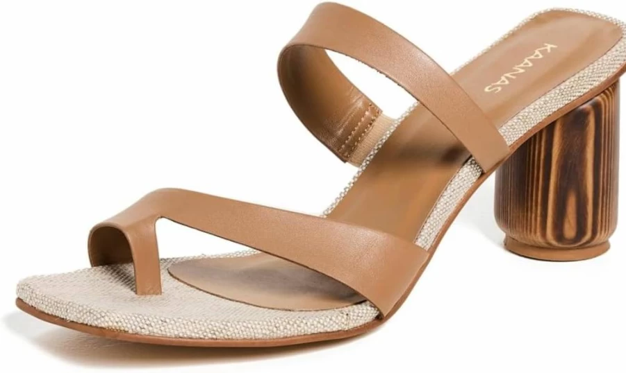 KAANAS Women's Strappy Chunky Heel Sandals with Toe Ring Detail