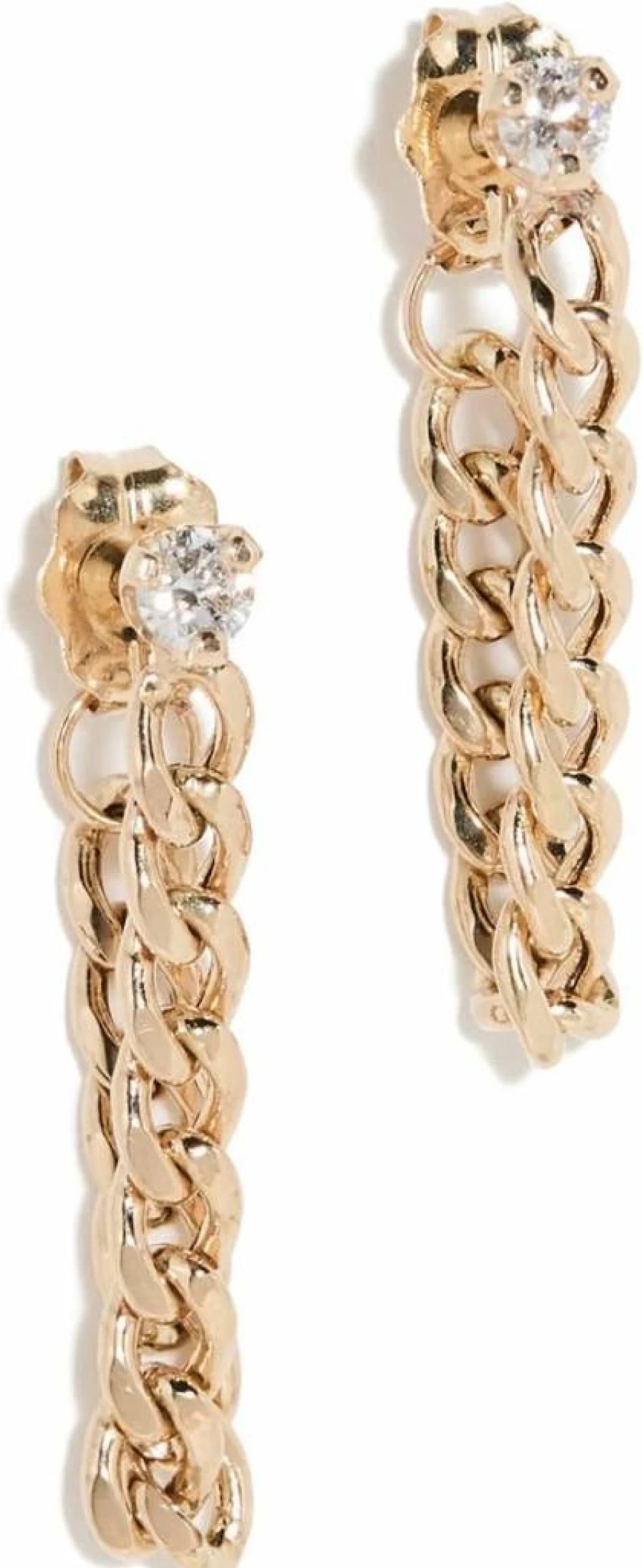 ZOE CHICCO 14K Yellow Gold Prong Set Diamond Small Curb Chain Huggie Hoop Earrings for Women