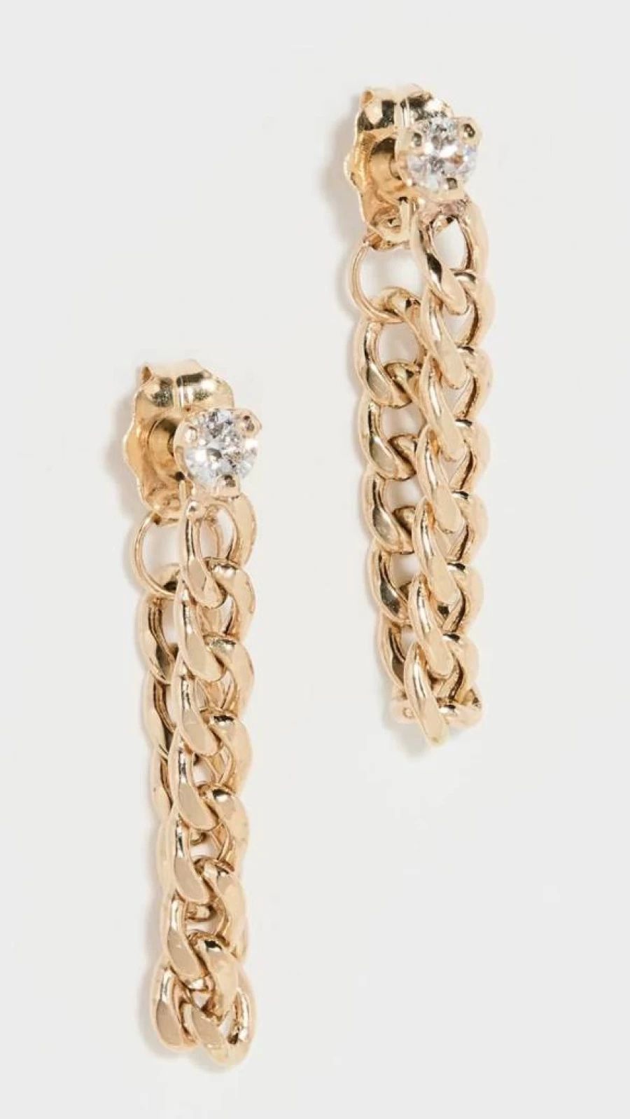 ZOE CHICCO 14K Yellow Gold Prong Set Diamond Small Curb Chain Huggie Hoop Earrings for Women