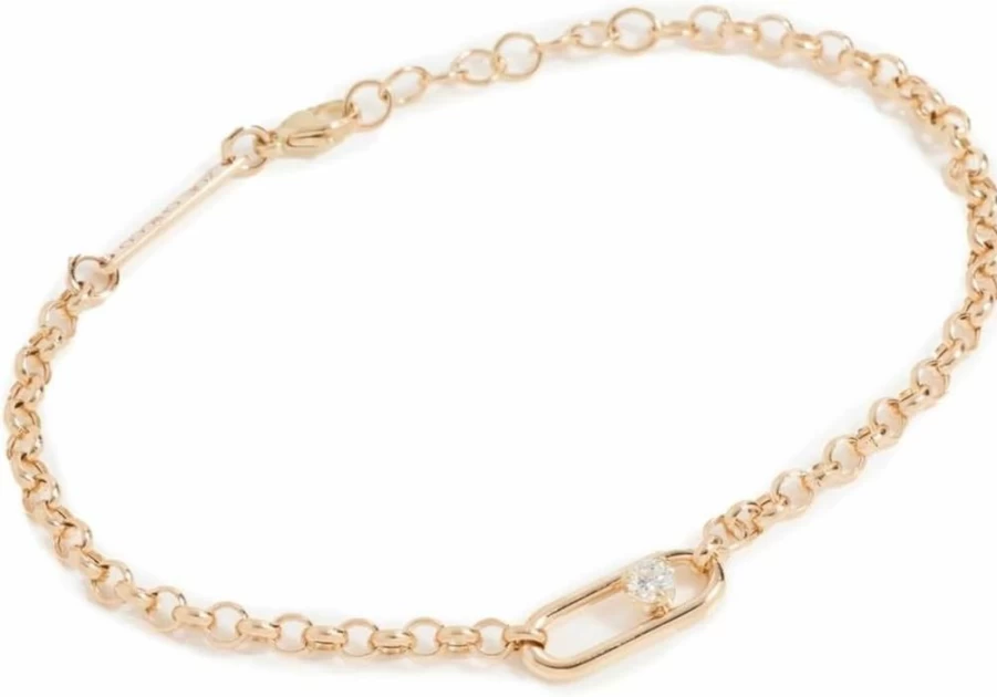 ZOE CHICCO 14K Gold Diamond Paperclip Link Rolo Chain Bracelet for Women