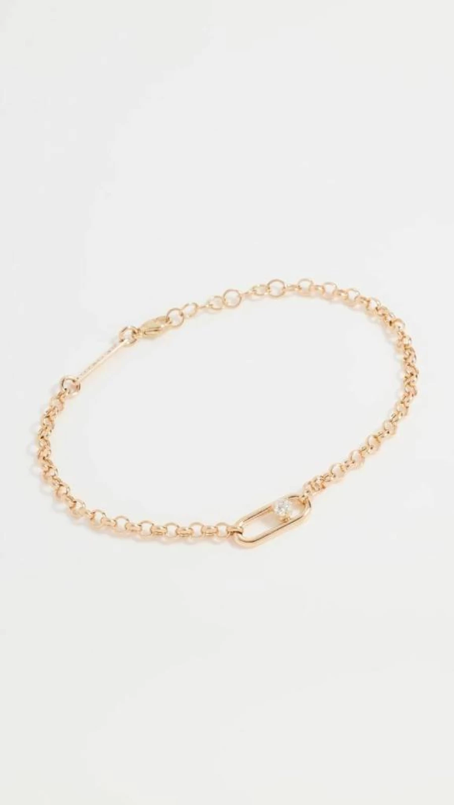ZOE CHICCO 14K Gold Diamond Paperclip Link Rolo Chain Bracelet for Women