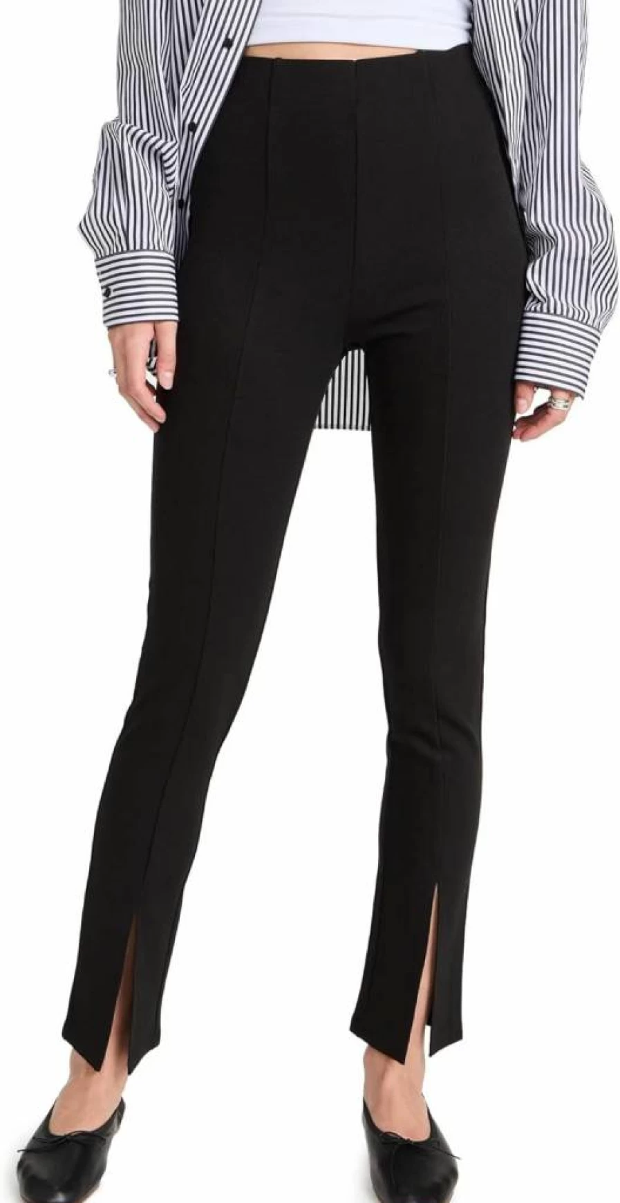 English Factory Women's High-Waisted Slim Fit Front Slit Dress Pants for Office & Business Casual