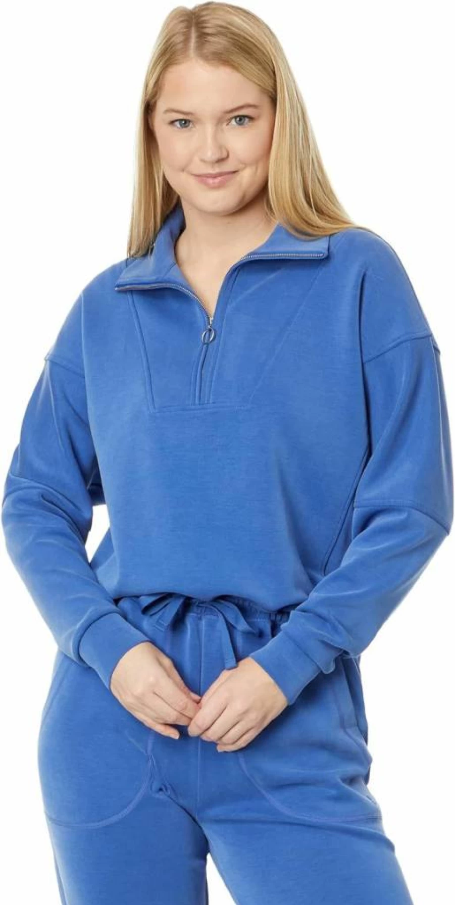 Sweaty Betty Women's Soft Sand Wash Half Zip Pullover Sweatshirt - Comfortable Casual Fleece Top