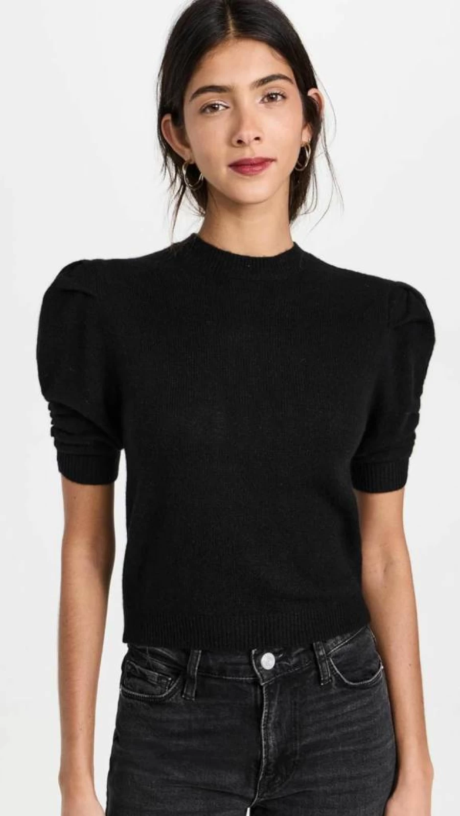 FRAME Women's Ruched Sleeve Cashmere Sweater | Luxurious Soft Knit Pullover