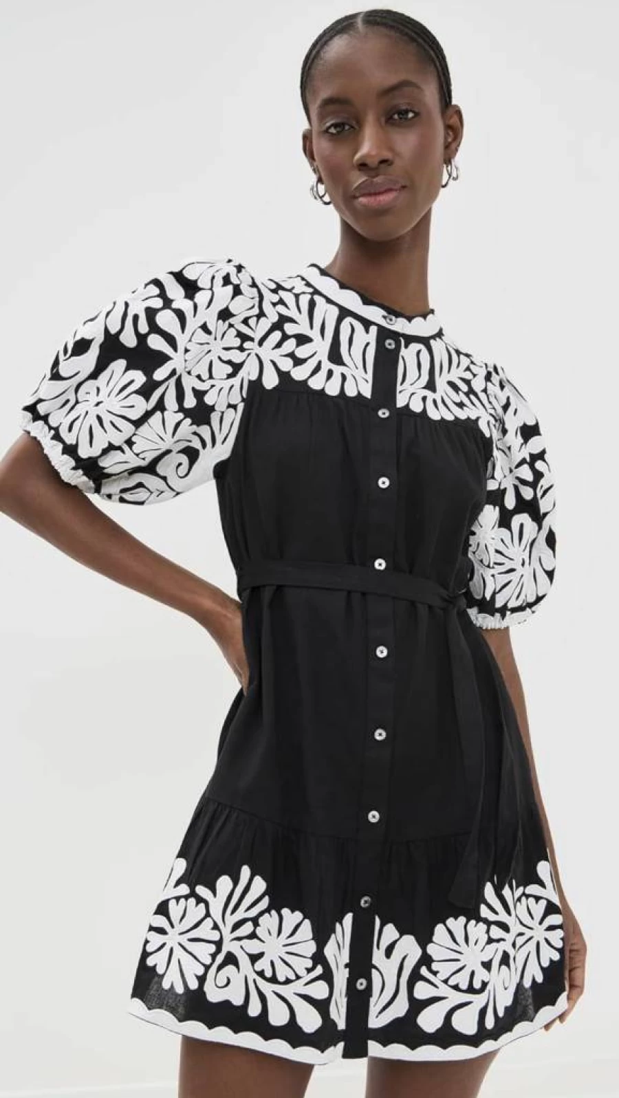 Sea Women's Agathe Floral Applique Puff Sleeve Mini Dress - Summer Boho Chic Style