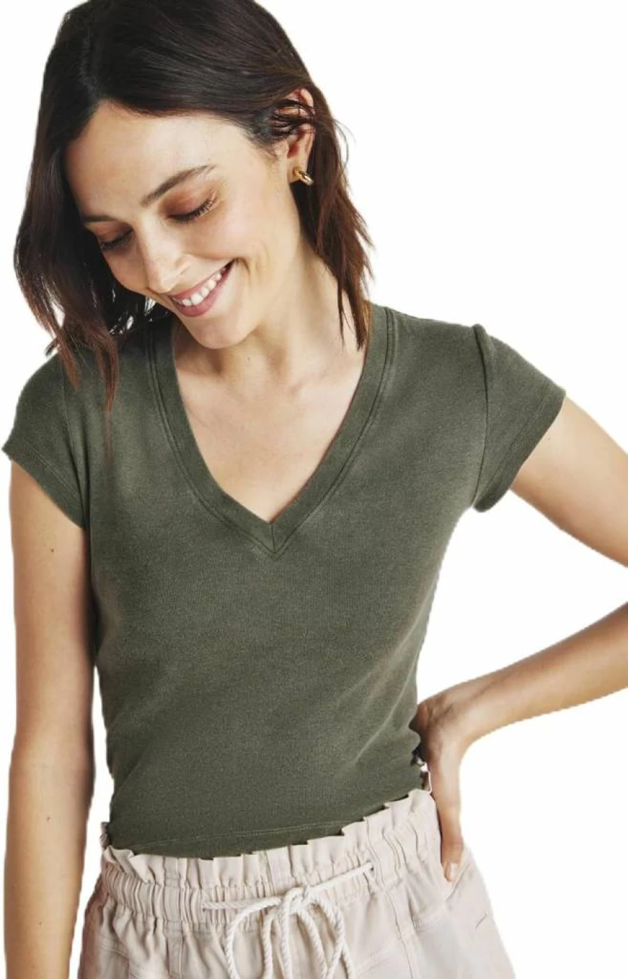 Splendid Women's Faye 1X1 V-Neck T-Shirt - Soft Casual Short Sleeve Top