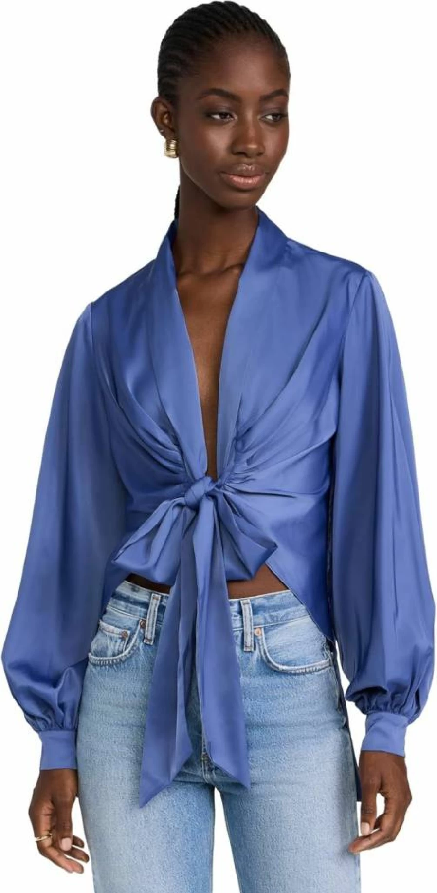 Susana Monaco Women's Matte Satin Tie Front Blouse - Elegant Dressy Top for Women